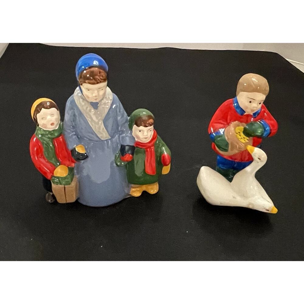 Vintage 1985 Dept 56 Snow Village Family Mom, Kids, Girl &‎ Goose. No Box.